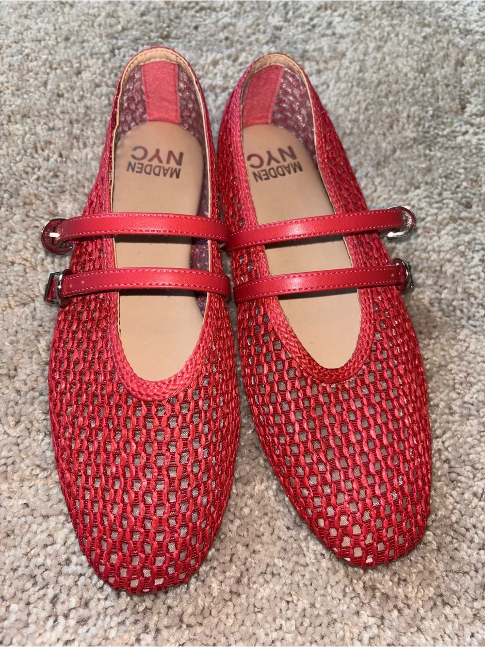 NWOT Madden NYC Red Woven Mesh Mary Jane Ballet Flats Double Strap Size 8